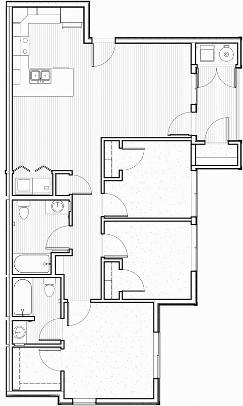 Floor plan for 3 beds, 2 baths, 1022 sqft